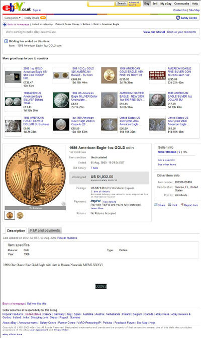 fatherofroman Using Our Photographs of 1986 US One Ounce Gold Eagle Coin in eBay Auctions